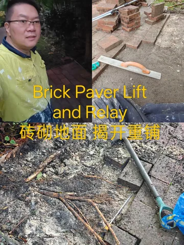 Brick pavers lifted with the sand base being levelled before relaying