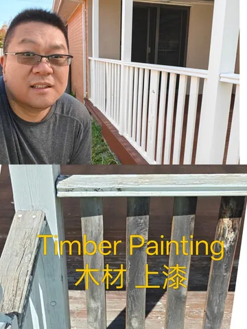 Weathered timber verandah railing before and after painting