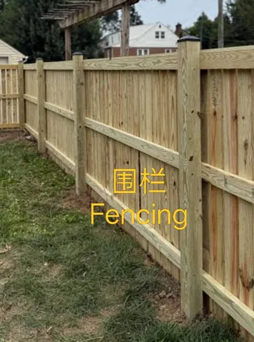 New timber paling fence with rails and capped posts