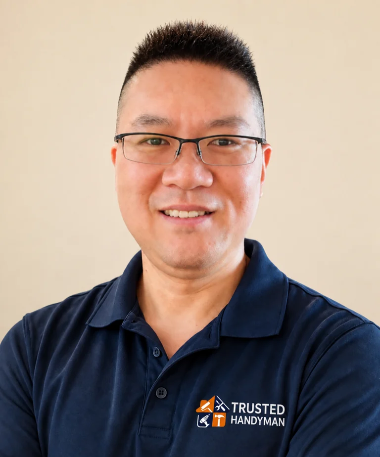 John from Trusted Handyman in a navy Trusted Handyman polo shirt